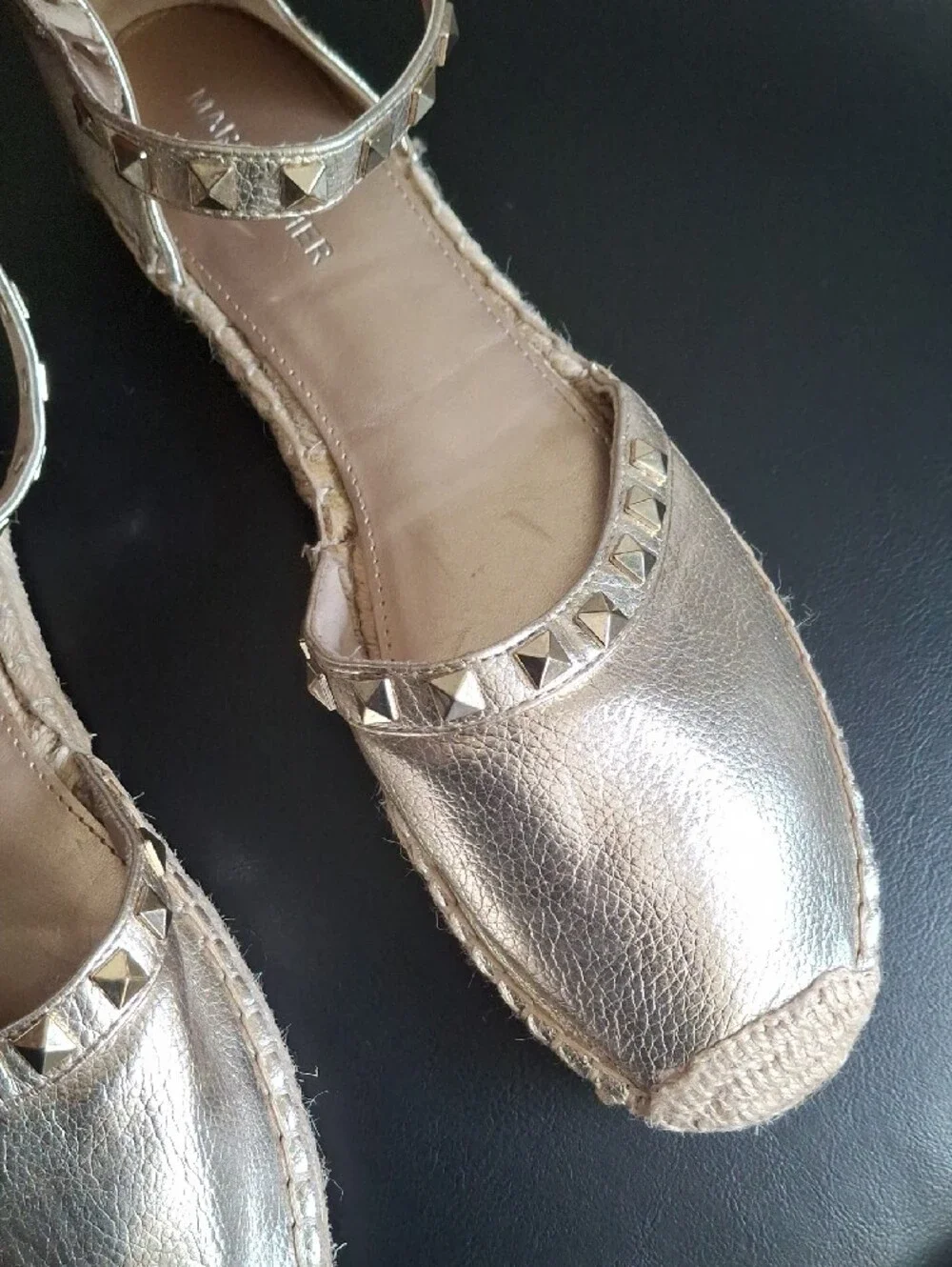 Marc Fisher Metallic Gold Studded Espadrille Flats